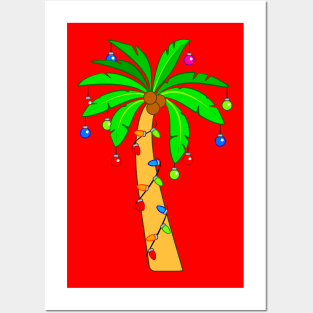 Tropical Palm Tree Decorated for Christmas Posters and Art